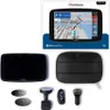 A TomTom GO Expert Plus EU 7'' PremiumPack LKW/Trucker Navi with its accessories laid out on a white background. Produktbild-Vorschau