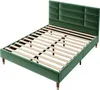 A green velvet bed frame with a slatted mattress support, shown from a diagonal angle on a white background. Produktbild-Vorschau