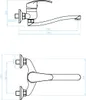 Technical drawing of a wall-mounted kitchen faucet with dimensions. Anteprima dell’immagine prodotto