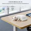A white cat sleeping on a wooden desk with text overlays about quiet adjustment. Podgląd zdjęcia produktu