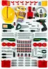 A collection of toy tools and construction parts laid out on a white background. Produktbild-Vorschau