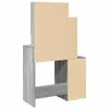 A product shot of a vanity table with a grey wood grain finish and brown panels. Produktbild-Vorschau
