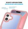 Close-up of a pink phone case with a transparent back, showing the camera cutout and the screen protector area. Produktbild-Vorschau