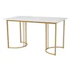 A rectangular dining table with a white marble-look top and a gold metal frame, presented against a white background. Voir les images du produit
