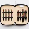 An open knitting needle case with various sizes of knitting needles arranged inside. Produktbild-Vorschau