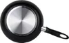 The underside of a black frying pan with a silver metallic base and a black handle is shown against a white background. Produktbild-Vorschau