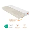 A mattress with a removable and washable cover, shown in a studio setting with informational icons. Voir les images du produit