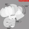 Diagram showing the adjustable angles of an LED outdoor light with a motion sensor. Produktbild-Vorschau