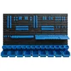 A wall-mounted storage system with multiple bins and holders. Produktbild-Vorschau