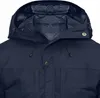 Close-up of the hood and upper chest area of a dark blue jacket. Produktbild-Vorschau