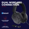 A marketing image for a gaming headset, showcasing its dual wireless connection features. Produktbild-Vorschau