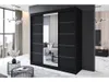 A modern bedroom or living room setting with a large black sliding door wardrobe with a mirror. Produktbild-Vorschau