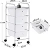 A multi-drawer rolling cart with dimensions shown in measurements. Podgląd zdjęcia produktu
