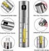 A collage of images showing an oil sprayer, highlighting its features such as the transparent bottle, dustproof nozzle, leakproof seal, and scale markings. Produktbild-Vorschau