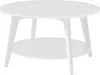 A white round coffee table with a lower shelf, shown from a slightly elevated front-left angle against a white background. Produktbild-Vorschau