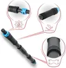 A black and blue adjustable pull-up bar with close-up insets highlighting its features. Produktbild-Vorschau