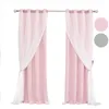 A pair of pink curtains with sheer white overlays, displayed on a curtain rod against a white background. Náhľad obrázku produktu