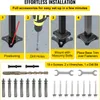 An instructional diagram showing the steps for installing a railing post, along with a collection of hardware. Podgląd zdjęcia produktu