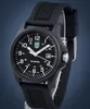 A black Luminox watch with a black rubber strap is displayed against a blue background. Voir les images du produit