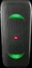 A black JBL PartyBox 310 speaker with green LED lights. Produktbild-Vorschau