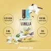 A bottle of vanilla-flavored sweet sauce with vanilla flowers and pods. Produktbild-Vorschau