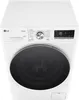 A top-down view of a white LG washing machine with a black door. Produktbild-Vorschau