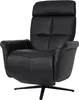 A black leather recliner chair on a white background.