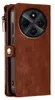 A close-up side view of a brown leather wallet case for a smartphone. Produktbild-Vorschau