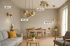 A modern dining room and living room setting with various lighting fixtures. Produktbild-Vorschau