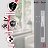 A close-up of a door lock mechanism with various feature icons and text overlays. Podgląd zdjęcia produktu