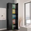 A black office cabinet filled with colorful binders, placed in a room with a whiteboard and a window. Produktbild-Vorschau