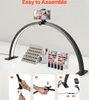A desk setup for nail art or similar crafts, featuring a curved LED lamp with a smartphone mount, and various nail polish bottles and organizers. Produktbild-Vorschau