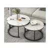 Couchtisch Rund 2er Set, Wohnzimmertisch, Marmor Optik - 80 Produktbild-Vorschau 8