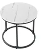 A round coffee table with a marble-effect top and a black metal base. Produktbild-Vorschau