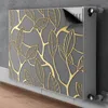 A radiator cover with a leaf pattern is shown attached to a radiator against a concrete wall. Produktbild-Vorschau