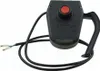 A black electric lawnmower lever switch with a red button and two wires with connectors. Náhľad obrázku produktu