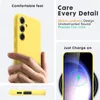 A collage of images showcasing a yellow phone case and its features. Produktbild-Vorschau
