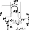 A technical drawing with dimensions of a faucet. Produktbild-Vorschau