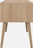 A close-up, side view of a wooden desk with four legs. Produktbild-Vorschau