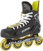 A black Bauer inline hockey skate with yellow accents and wheels, shown from a side-angle. Podgląd zdjęcia produktu