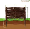 A close-up illustration of a wooden garden border with dimensions indicated, placed in the ground with flowers and grass. Produktbild-Vorschau