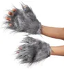 Hands wearing furry wolf paw gloves. Produktbild-Vorschau