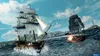 Two pirate ships engaged in battle on the ocean, with a lighthouse and island in the background. Produktbild-Vorschau