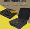 A marketing image showcasing a black storage case with foam inserts, highlighting its protective features. Produktbild-Vorschau