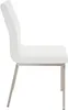 A side view of a white dining chair with a silver metal frame. Anteprima dell’immagine prodotto