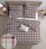 A neatly made bed with plaid bedding, pillows, and a small decorative pillow, set in a bedroom with a nightstand and a small side table. Anteprima dell’immagine prodotto