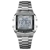 A digital watch with a metal band is shown against a white background. Produktbild-Vorschau