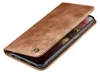 A brown leather flip case for a smartphone is shown on a white background. Produktbild-Vorschau