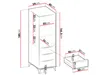 A diagram showing the dimensions of a wardrobe and a drawer. Voir les images du produit