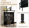A black bar cart with bottles and glasses, with close-up shots of its features. Podgląd zdjęcia produktu